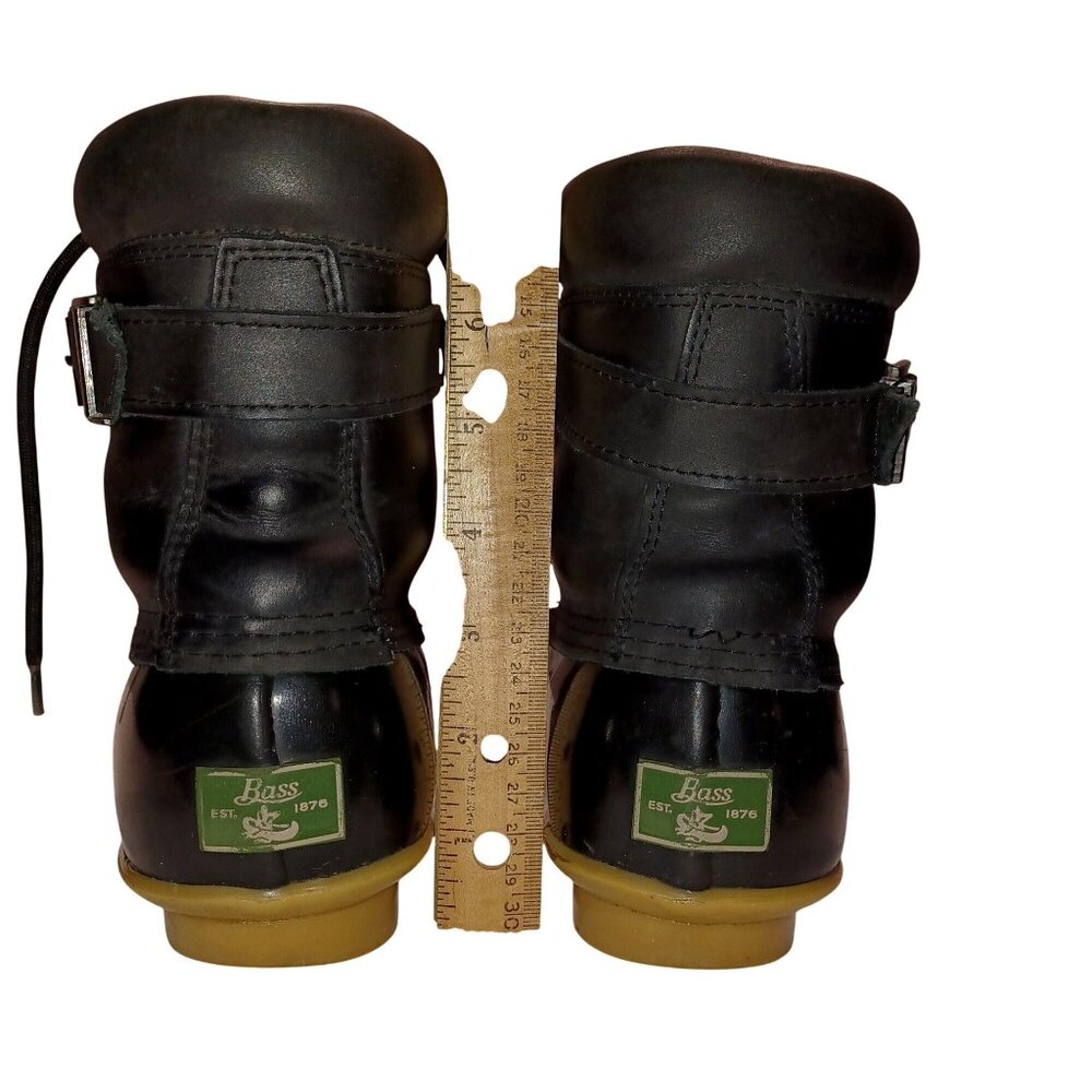Bass Duck Boots Mud Rain Shoes Harlequin Black Leather Waterproof Womens Size 8 - Picture 5 of 13